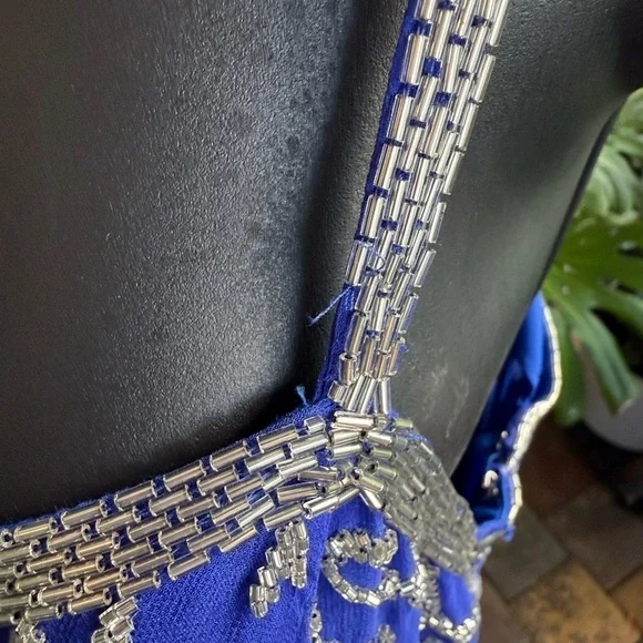 Niteline 100% Silk 1980’s Blue Beaded Dress - Picture 5 of 16